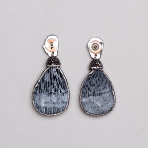 Vintage Sterling Silver and Crystal Drop Earrings with Rough Quartz