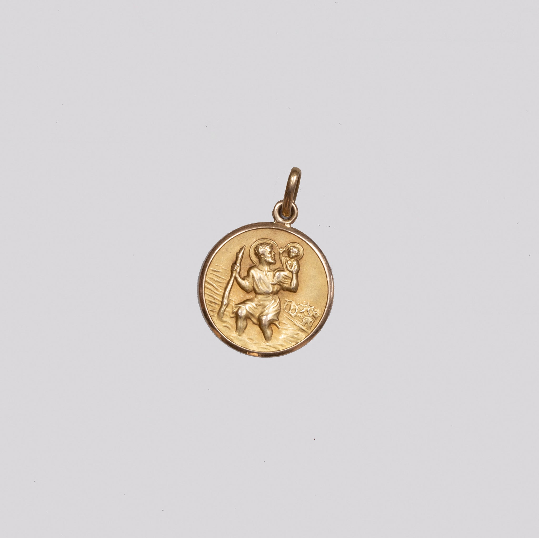 9ct Yellow Gold 24mm St Christopher Pendant Necklace
