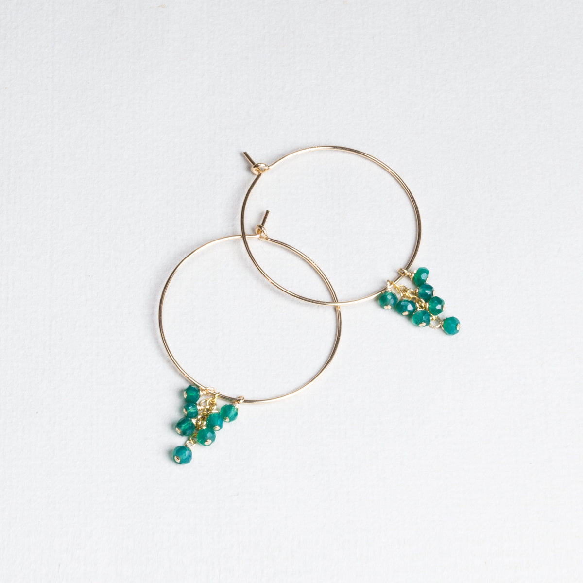 Silver and Gold Filled Hoops with Green Onyx