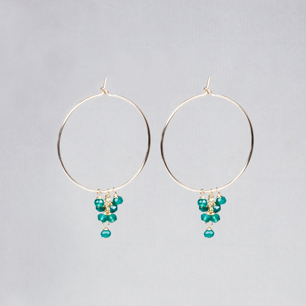 Silver and Gold Filled Hoops with Green Onyx