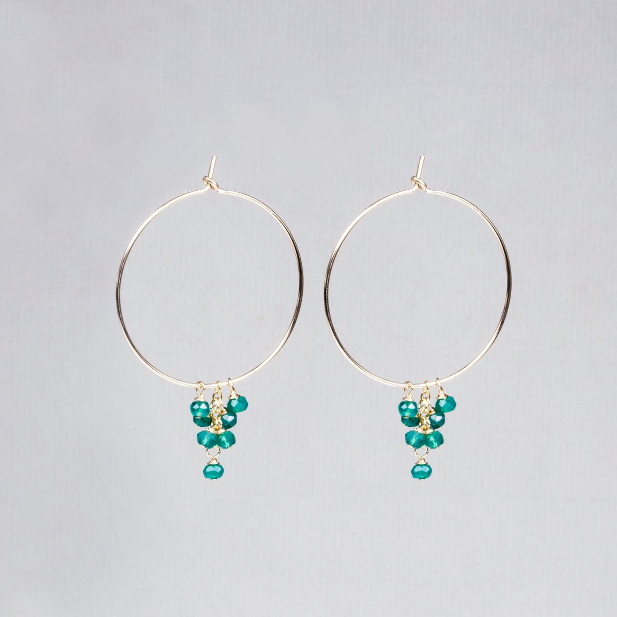 Silver and Gold Filled Hoops with Green Onyx