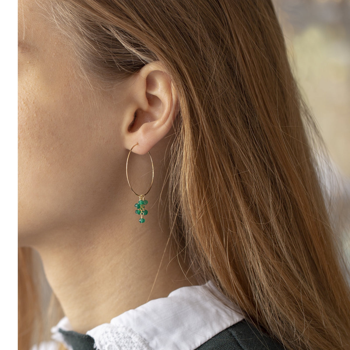 Silver and Gold Filled Hoops with Green Onyx