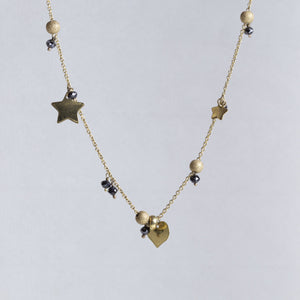 Vintage 22ct Gold Planet Necklace with Black Diamond Beads