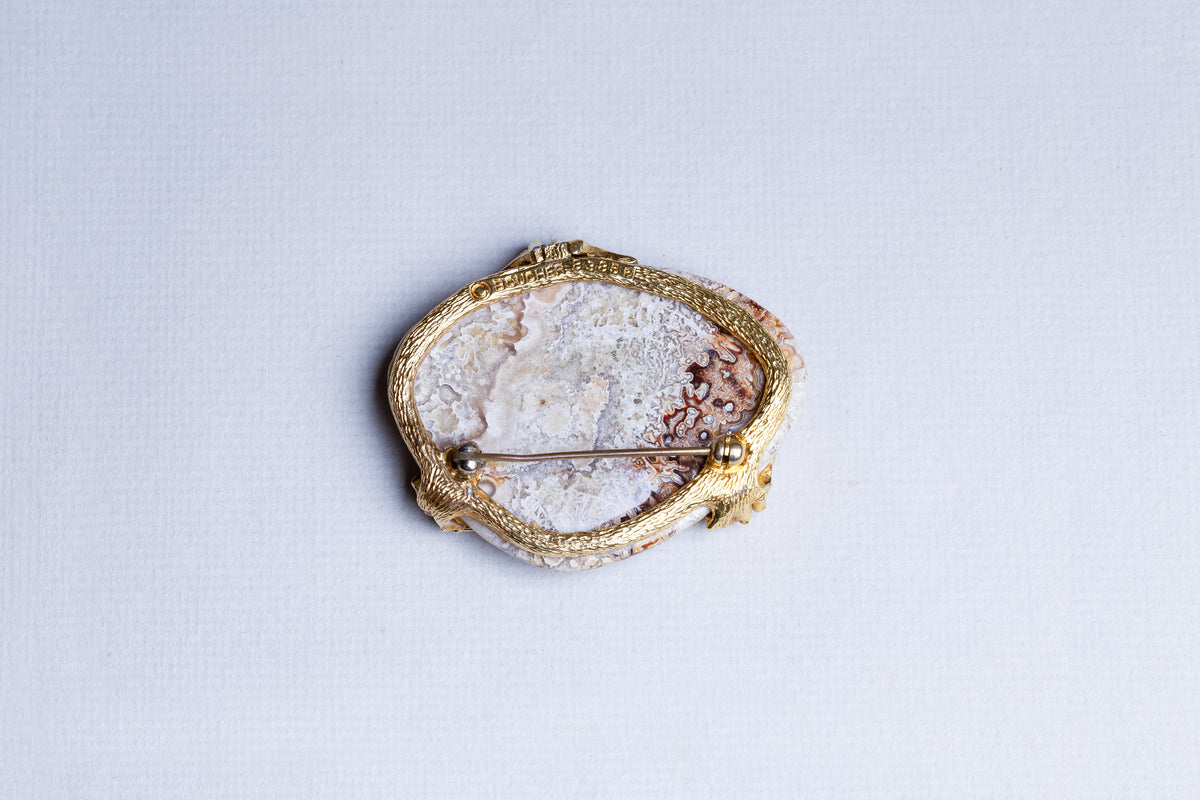 Yellow Agate and Gold Brooch