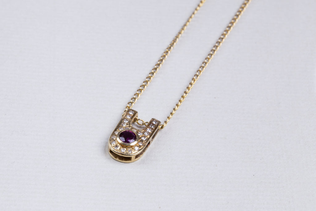Vintage Gold Pendant Necklace with Ruby and Diamonds