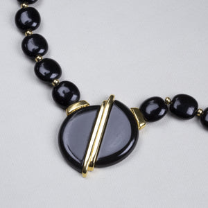 Vintage Black Enamel Pendant Necklace