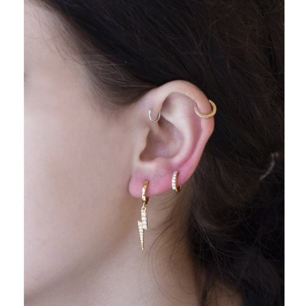 Lightning Bolt Hoop Earrings with Cubic Zirconia felt