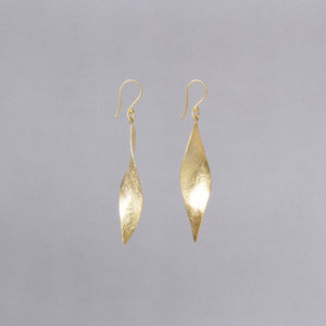 Brushed Gold Plated Silver  Leaf Drop Earrings
