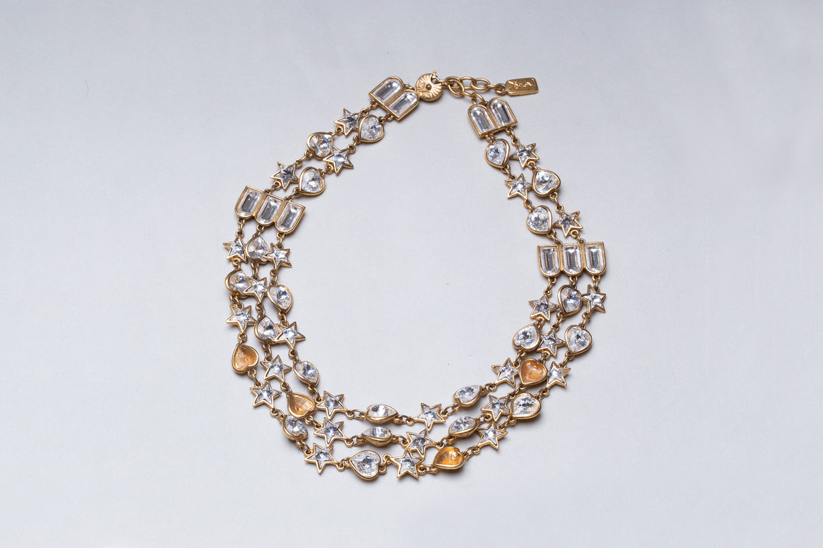 Vintage Heart and Star Rhinestone Necklace and Earring