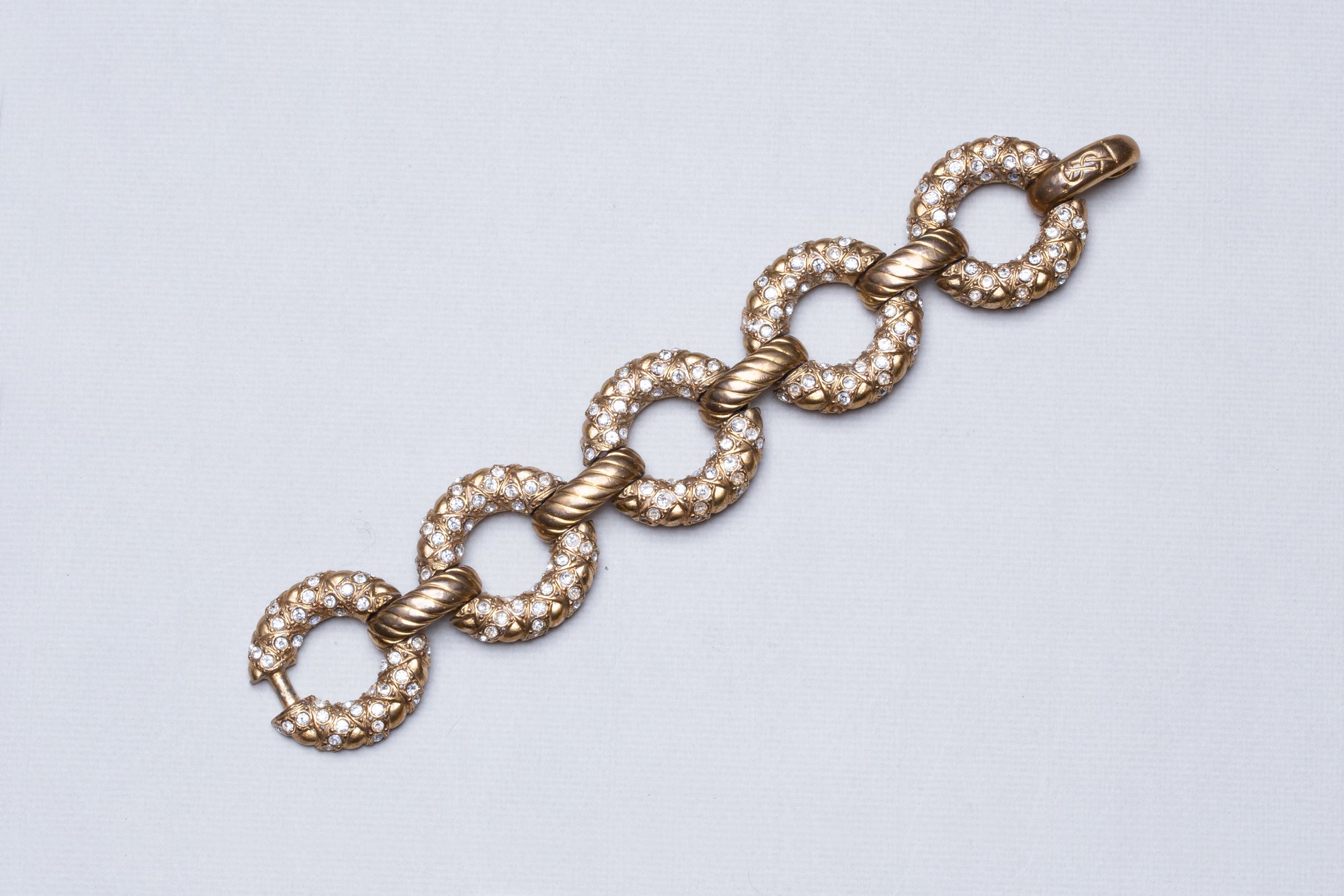 Vintage YSL Gold Link Bracelet with Rhinestone - felt