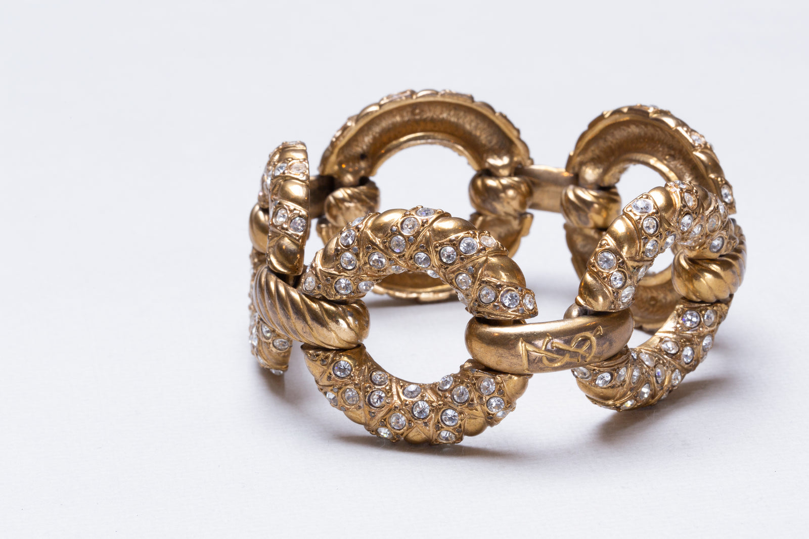 Vintage YSL Gold Link Bracelet with Rhinestone