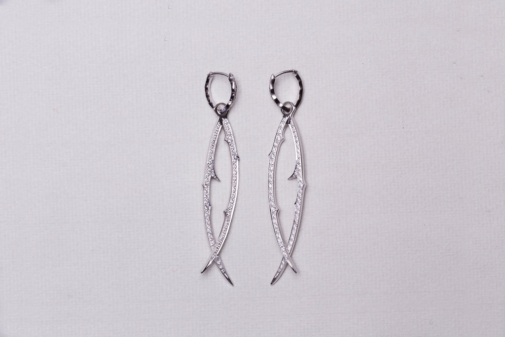 Diamond Thorn Drop Hoop Earrings
