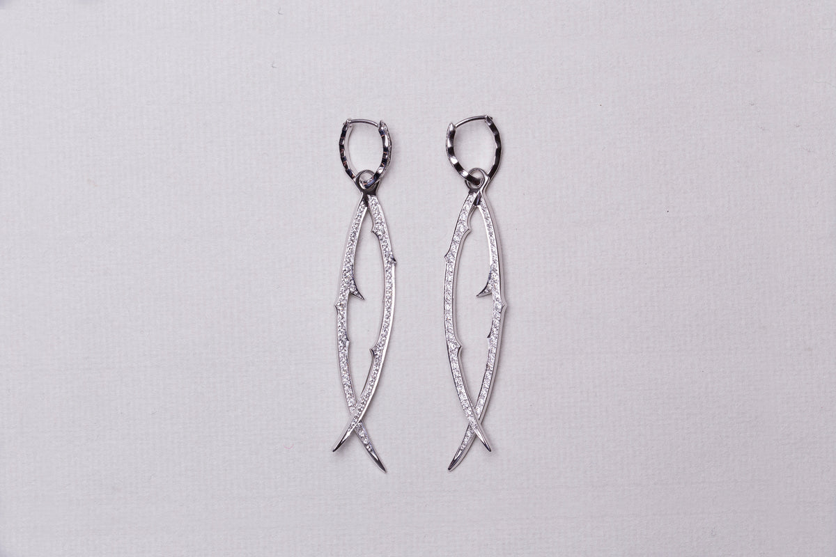 Diamond Thorn Drop Hoop Earrings