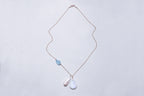 Gold Chain Necklace with Moonstone, Baroque Long Pearl and Aquamarine