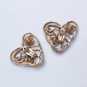 Vintage Heart Clip-on Earrings with Rhinestones