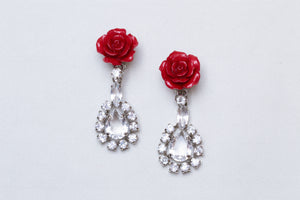 Vintage Rose Clip-on Earrings with Rhinestones