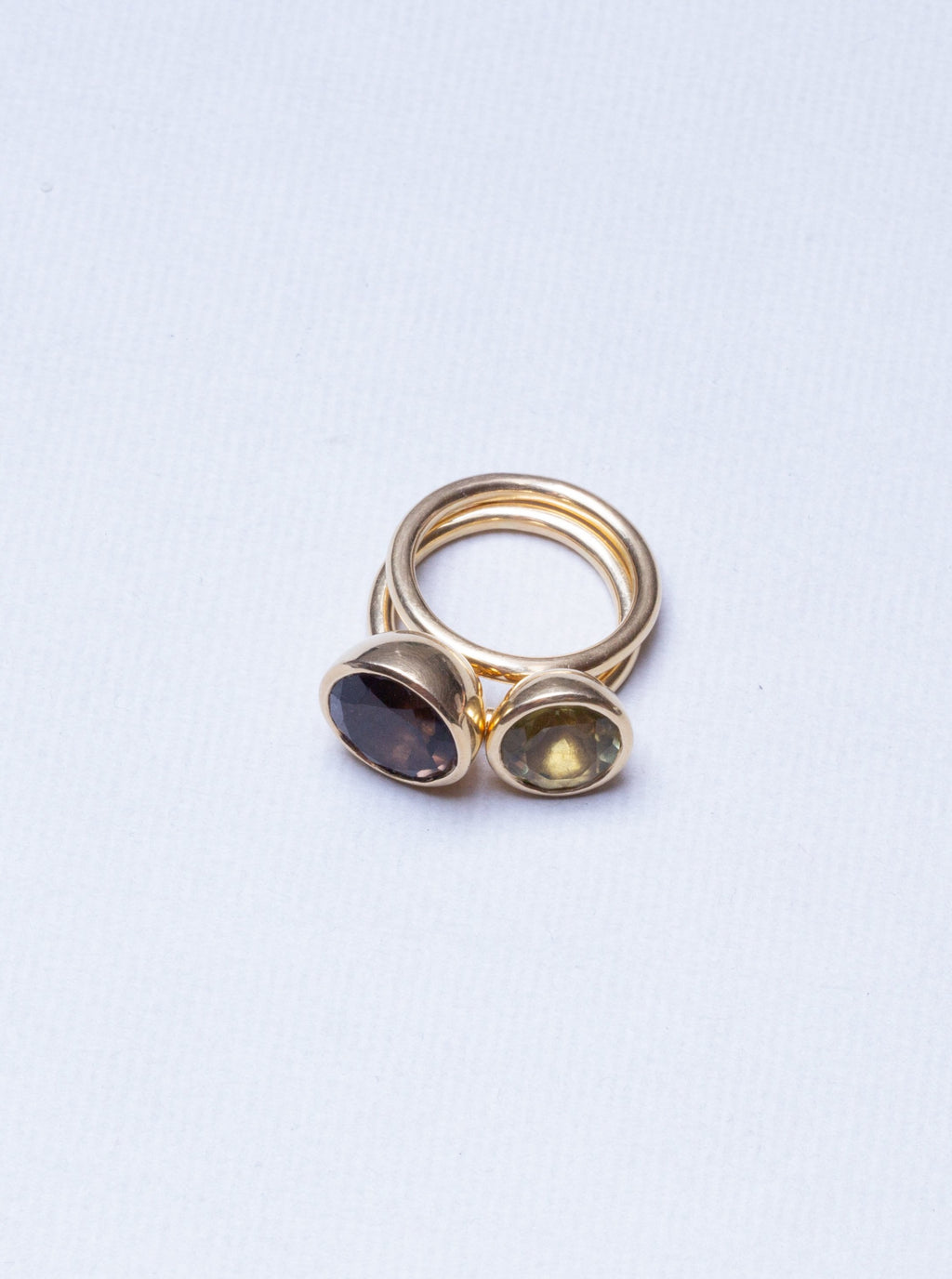 Stackable Gold Ring with Smoky Quartz and Green Amethyst