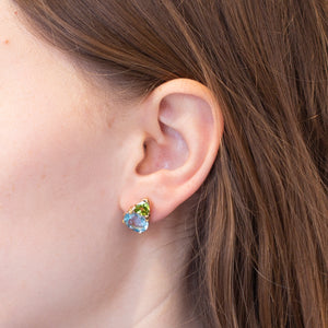 Gold Stud Earrings with Aqua and Peridot