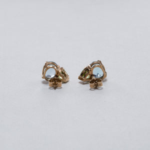 Gold Stud Earrings with Aqua and Peridot