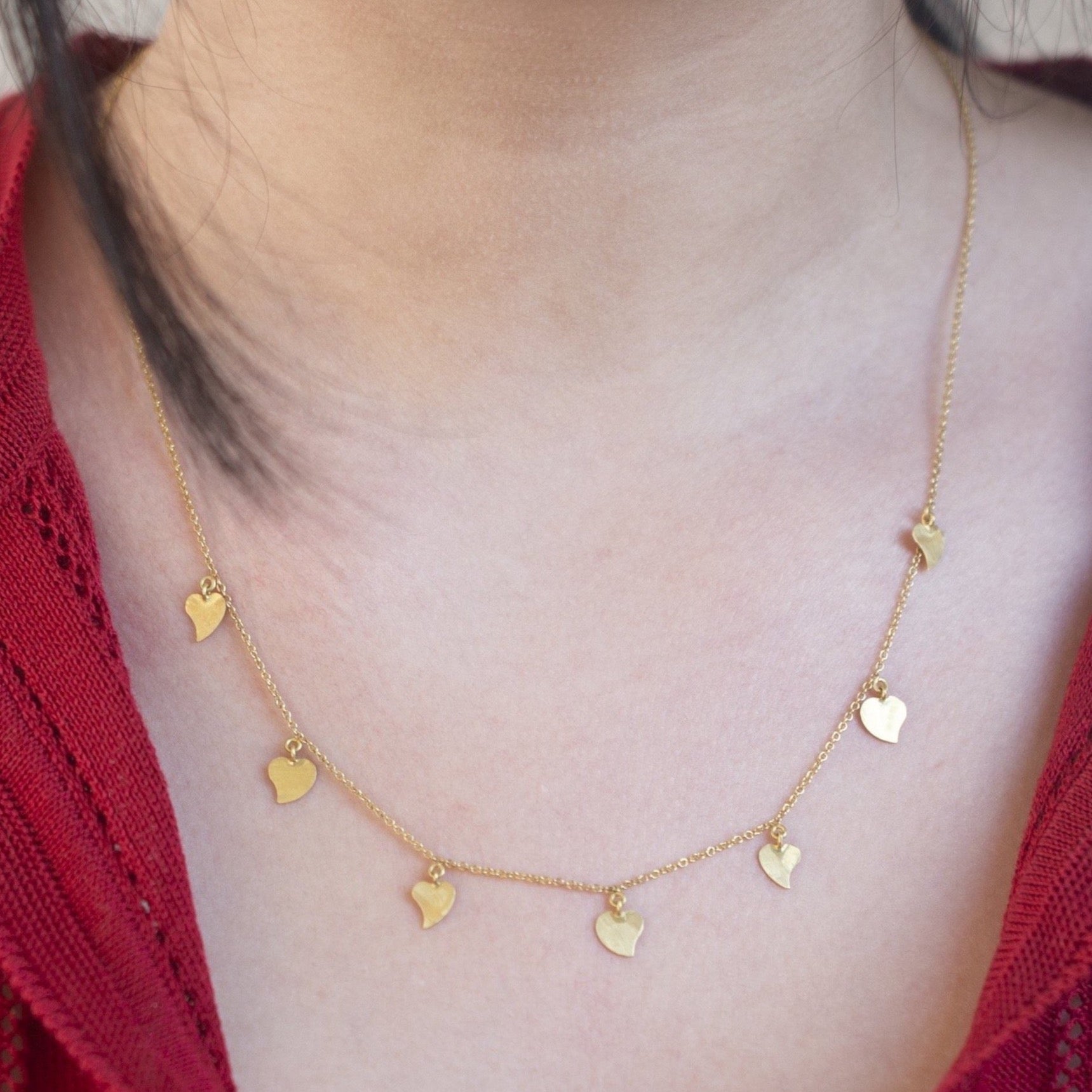 Gold Garland Necklace with Hearts
