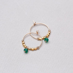 Gold Hoops with Green Onyx and Metal Beads