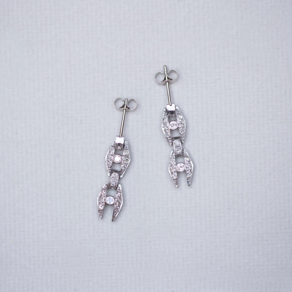 Vintage White Gold Stud Earrings with Diamonds