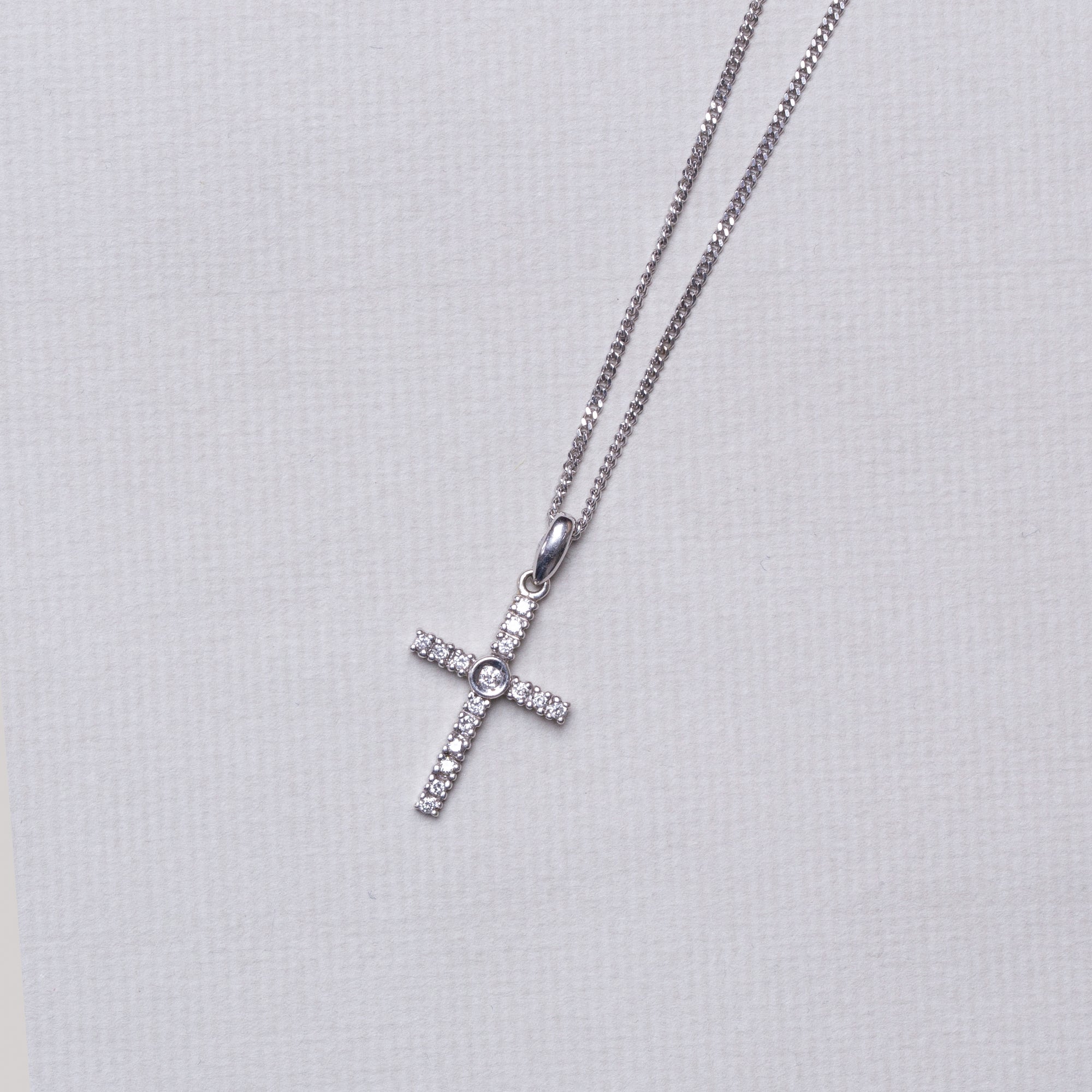 Vintage Cross Diamond Necklace in White Gold