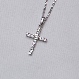Vintage Cross Diamond Necklace in White Gold