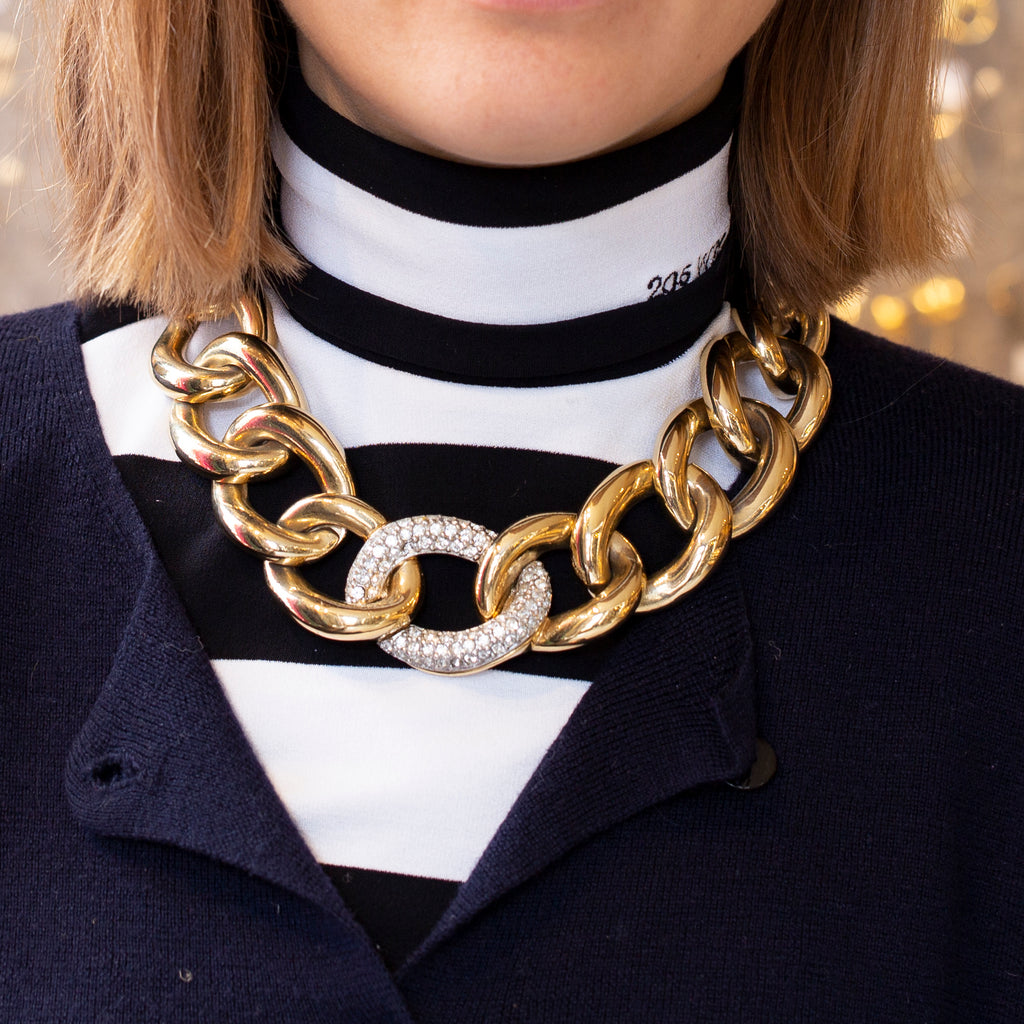 Vintage Givenchy Gold Chain Necklace with Rhinestones