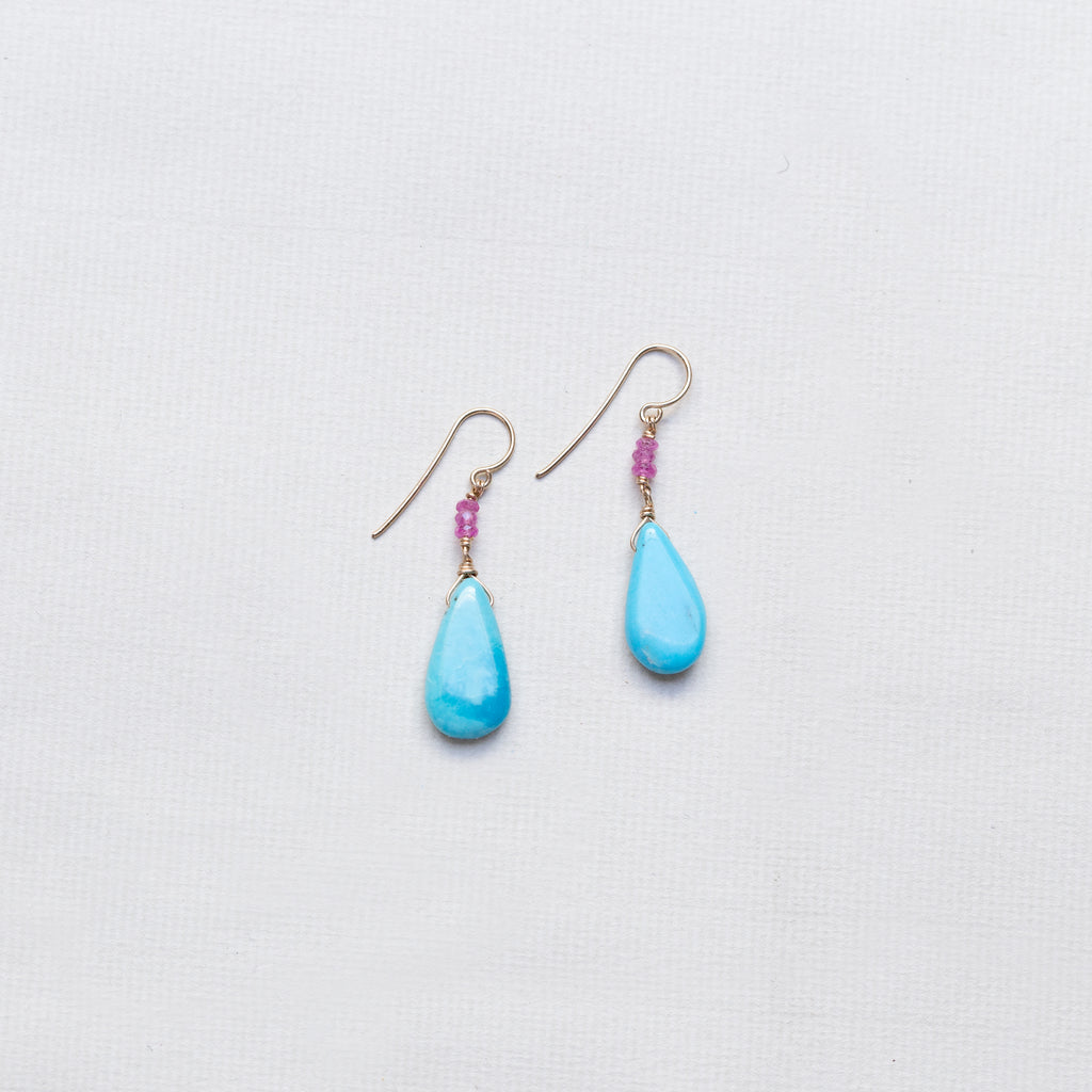Turquoise and Pink Sapphire Drop Earrings