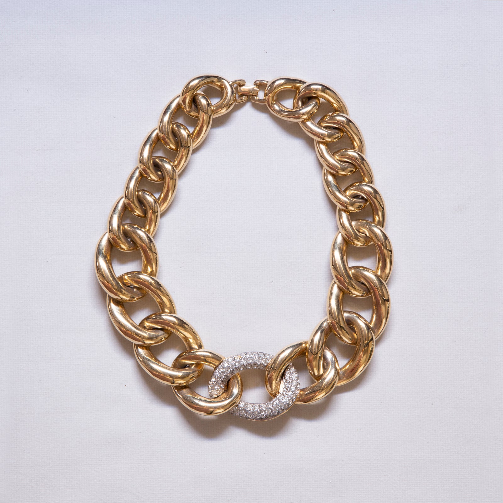 Vintage Gold Chain Necklace with Rhinestones