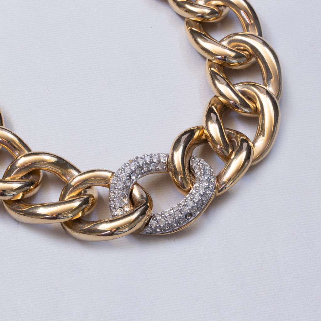 Vintage Givenchy Gold Chain Necklace with Rhinestones