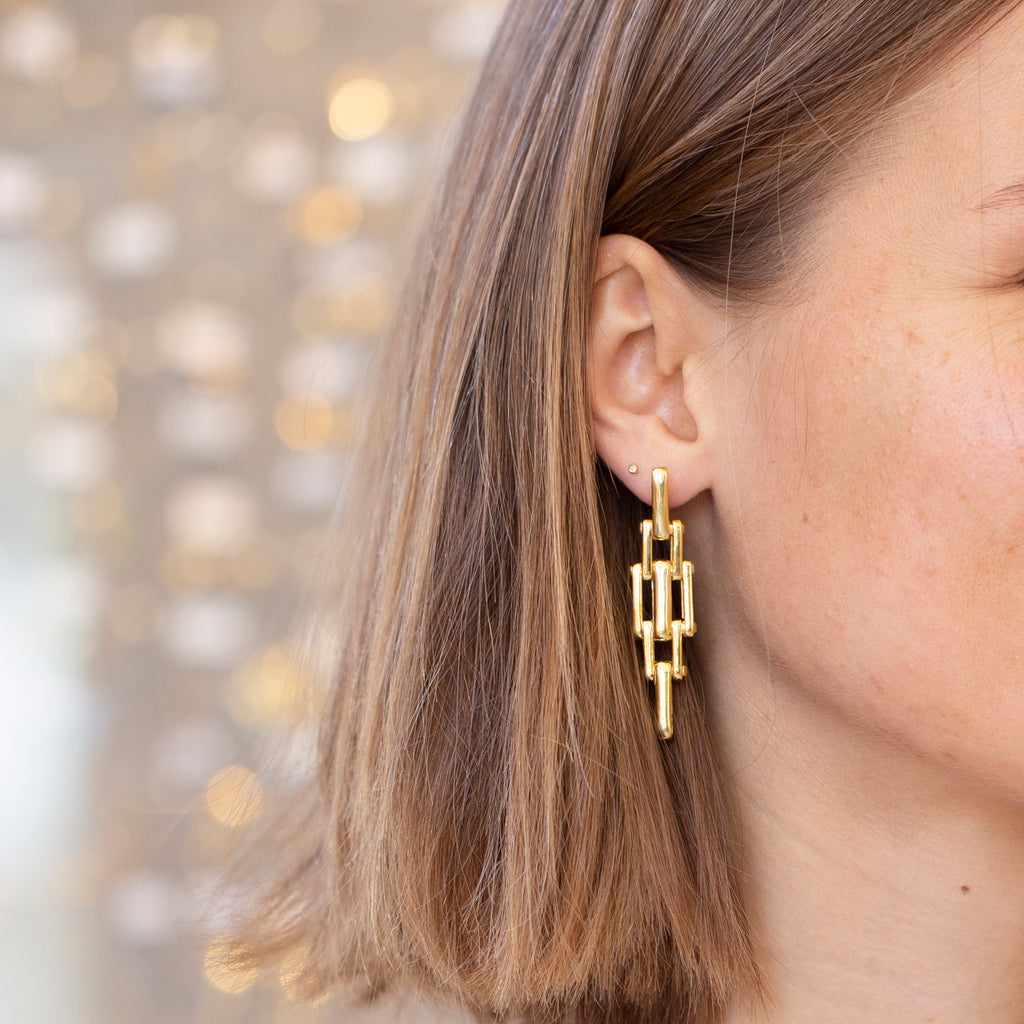 18ct Gold Plated Chain Stud Earrings
