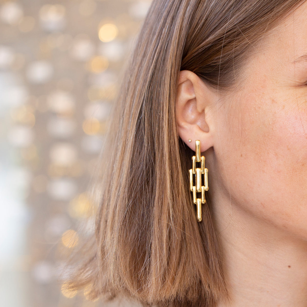 18ct Gold Plated Chain Stud Earrings