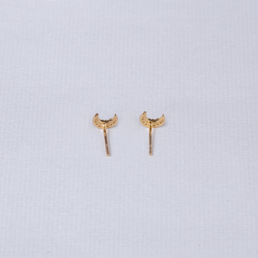 Pave Crescent Moon Stud Earrings