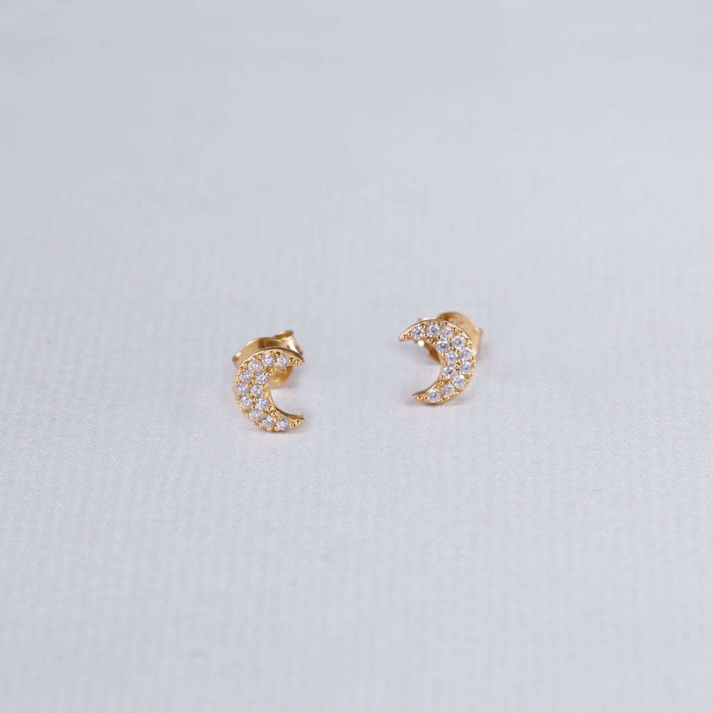 Pave Crescent Moon Stud Earrings