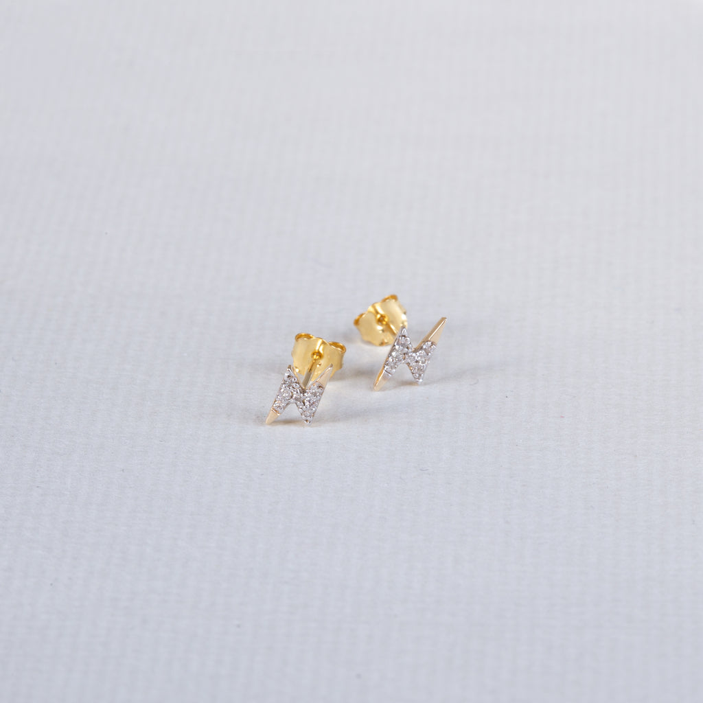 Lightning Bolt Stud Earrings with Diamond