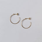 Thin Round Stud Hoop Earrings with Cubic Zirconia