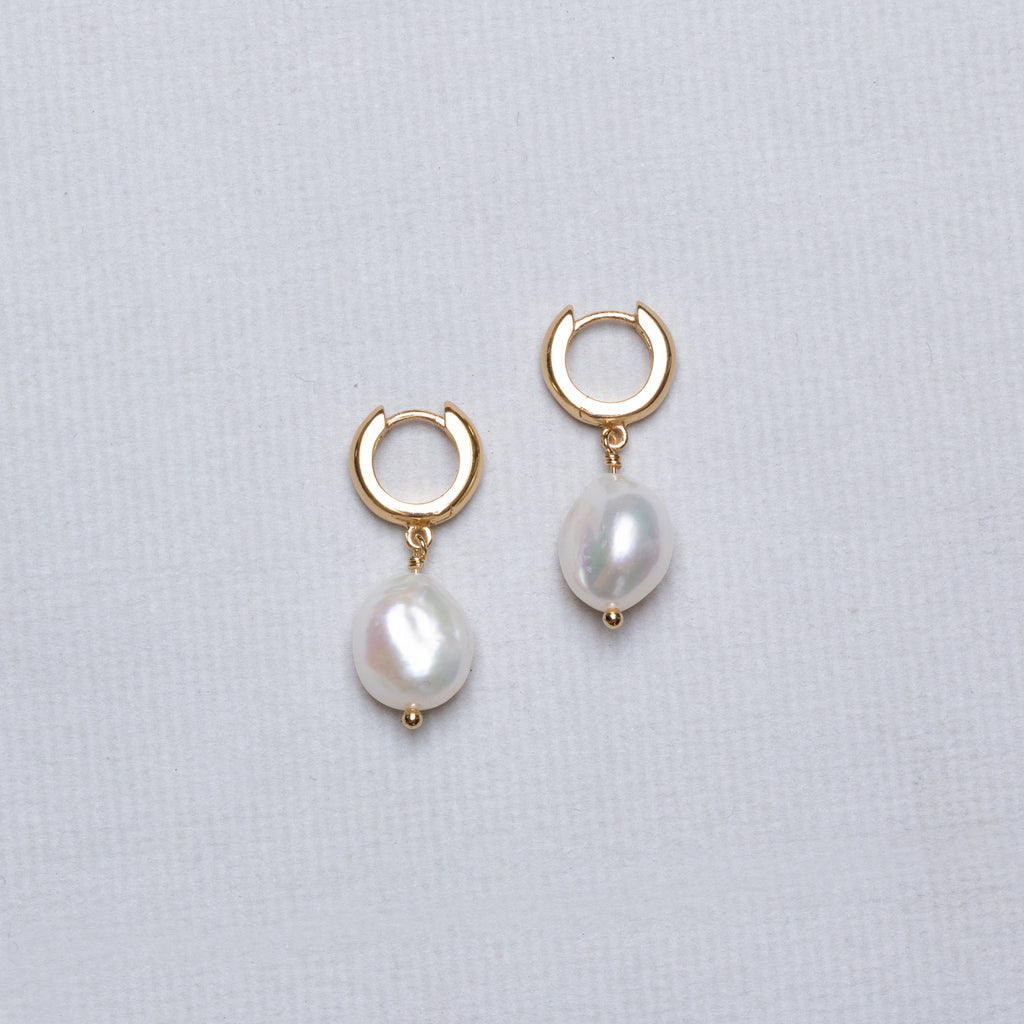 Baroque Pearl Huggie Hoop Earrings