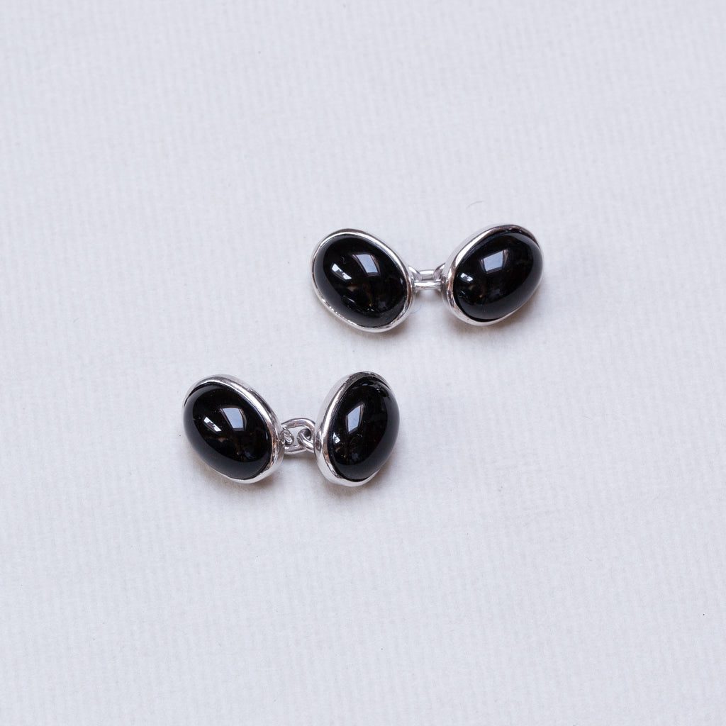Dome - vintage cufflinks with onyx set in sterling silver