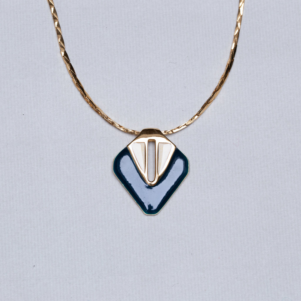 Vintage Gold Rhombus Enamel Necklace