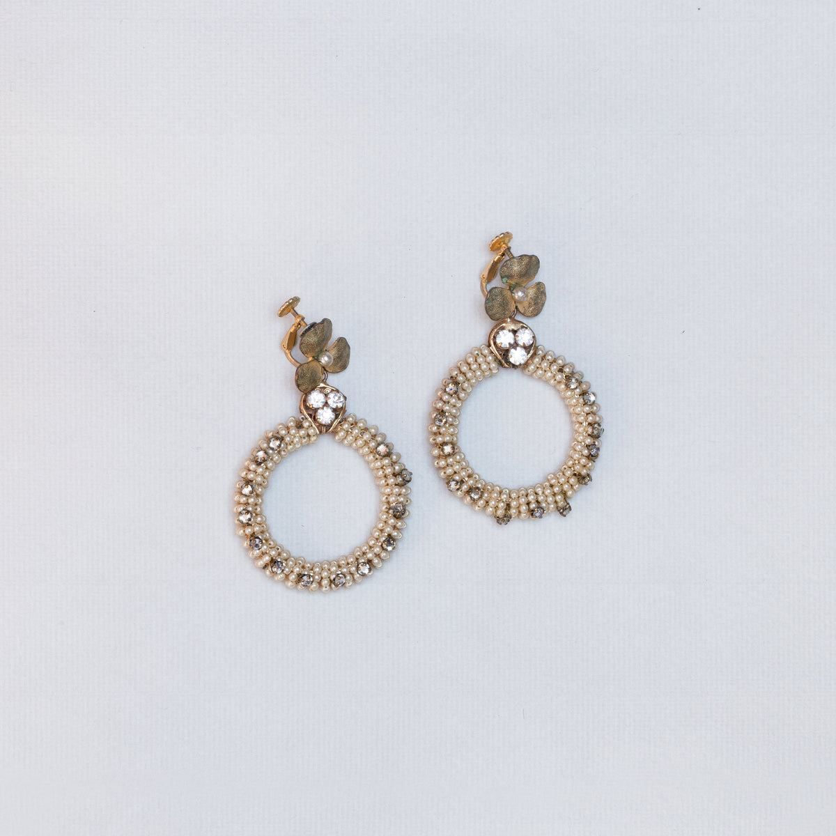 Vintage Gold Beaded Pearl Clip-on Earrings