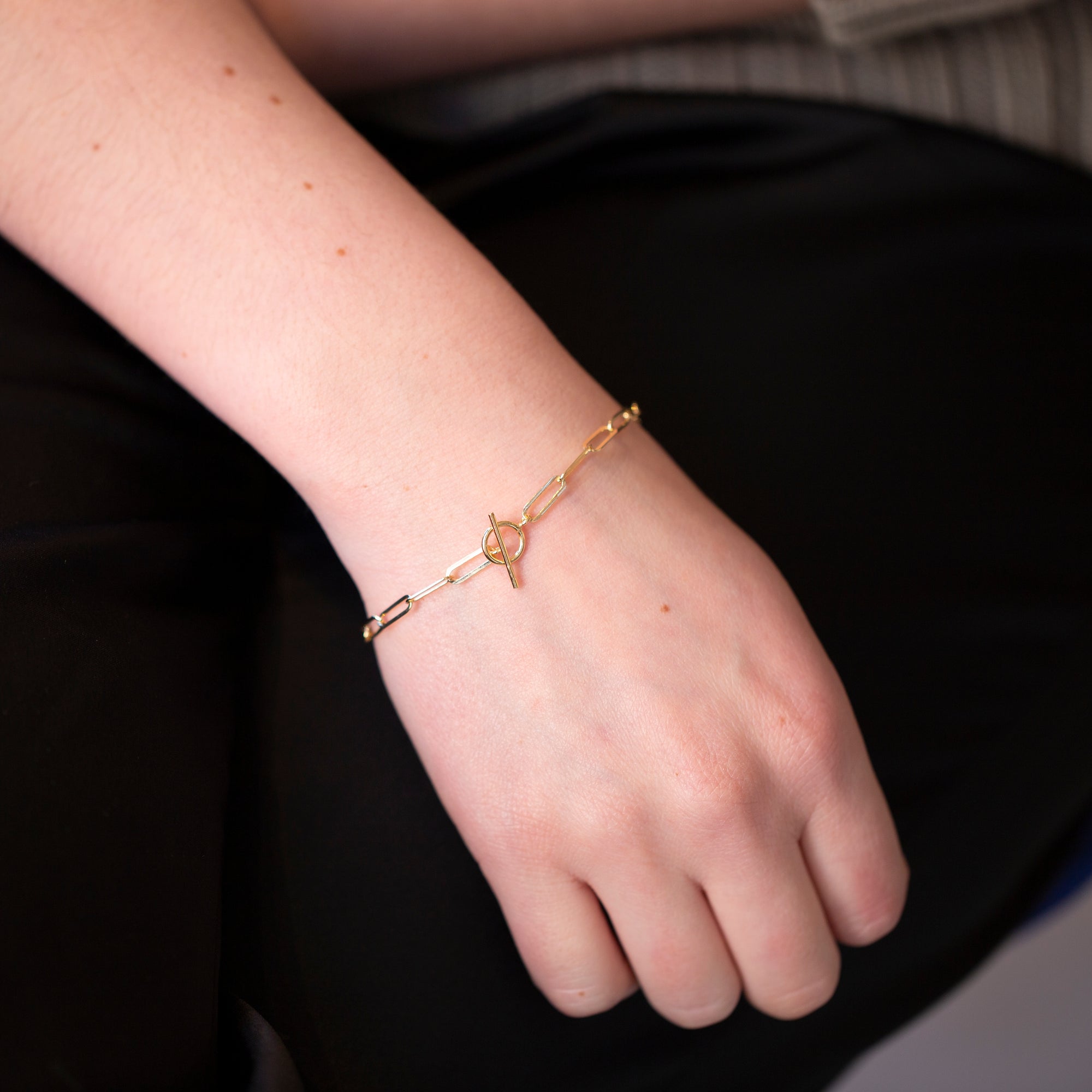 Gold-Plated Silver Chain Bracelet with T-bar