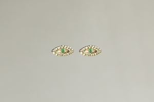 Tiny Eye Gold Stud Earrings with Emerald