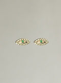Tiny Eye Gold Stud Earrings with Emerald by Momocreatura