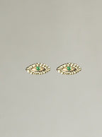 Tiny Eye Gold Stud Earrings with Emerald by Momocreatura