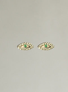 Tiny Eye Gold Stud Earrings with Emerald by Momocreatura