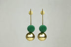 Drop Earrings with Gold Orb and Green Pompom by Mara Irsara