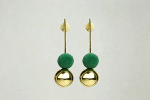 Drop Earrings with Gold Orb and Green Pompom by the same designer also available