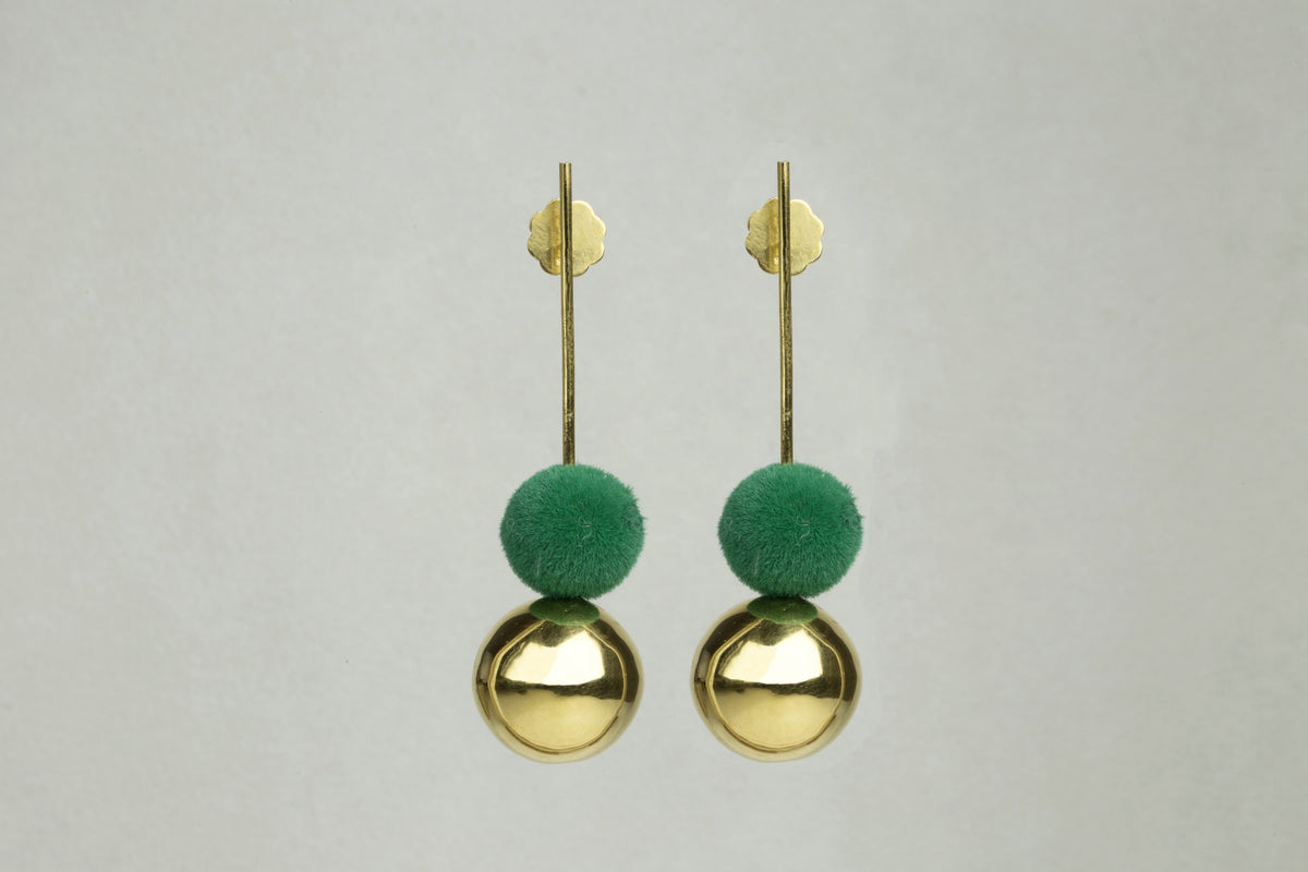Pompom Earrings with Green Flocking also available on feltlondon.com